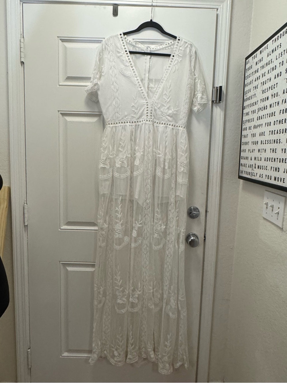 White Lace Maxi Dress Romper with V-Neck 0122